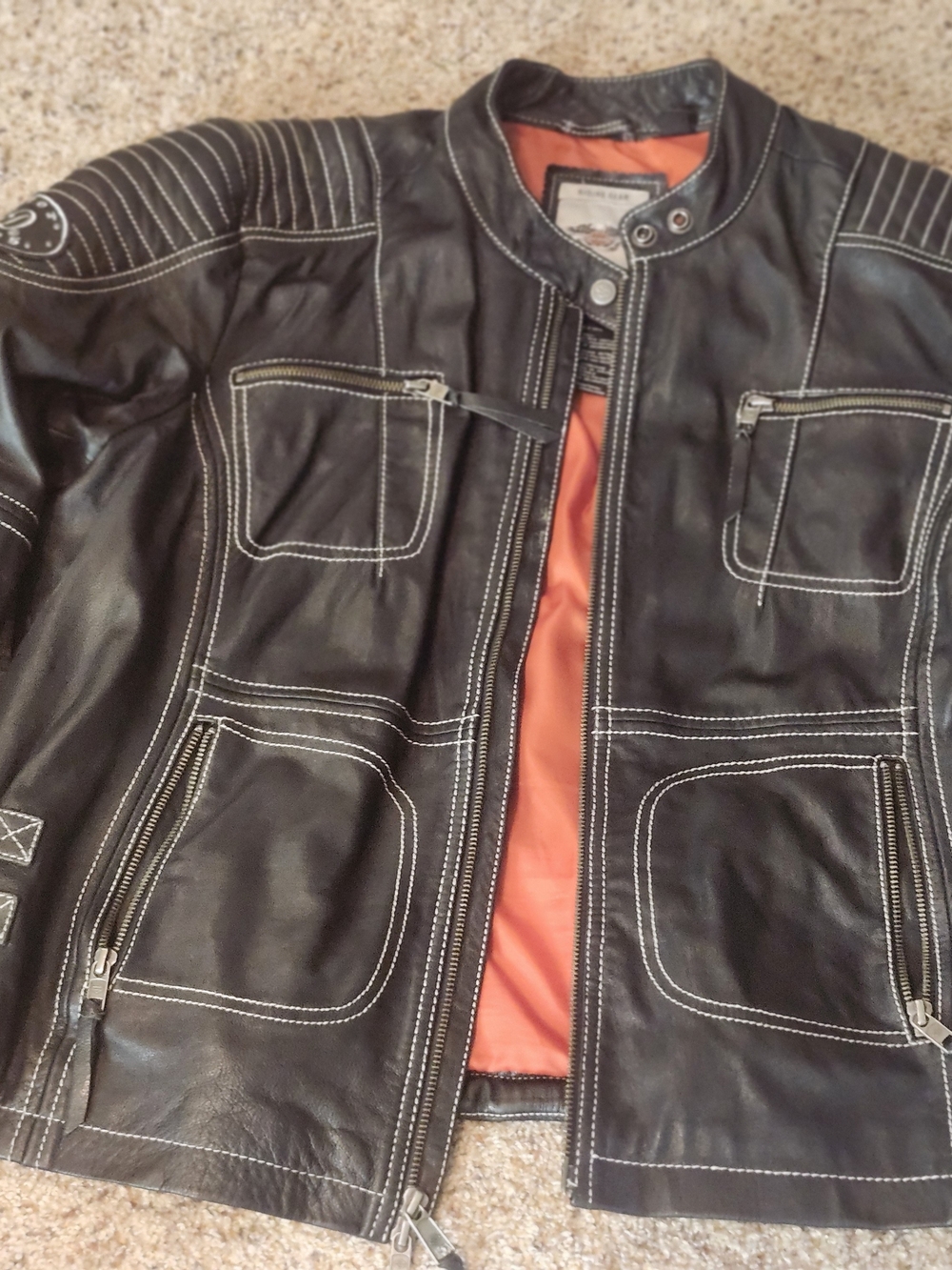Harley-Davidson Black Leather Jacket with Orange Lining For $50 New  $175